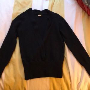 J. Crew Black Deep-V Wool Sweater